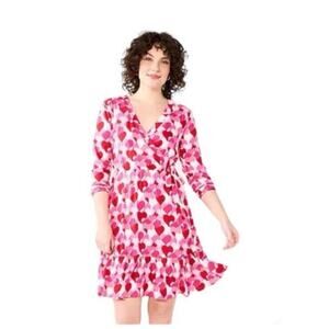 NWT Draper James RSVP Dress M Faux Wrap Flounce Ruffle Red Pink Hearts Whimsical